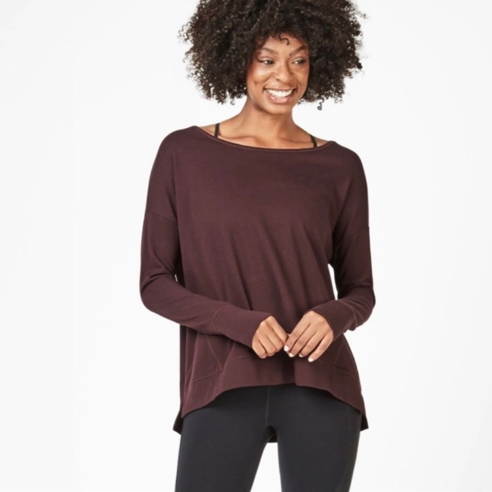 SWEATY BETTY Simhansana Sweatshirt in Black Cherry, Cotton Blend, Size Small